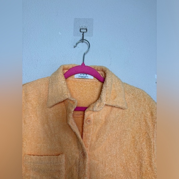 Atoir AUS The Santorini Mango Orange Terry Cloth Cropped Button Down Top S - Picture 4 of 11